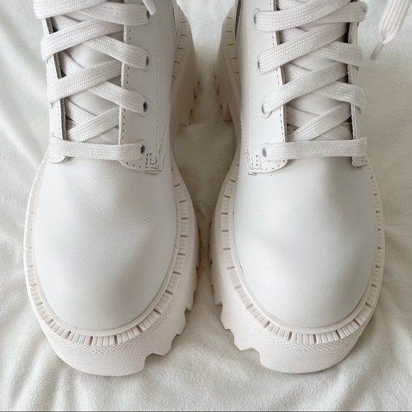 Zara White Lug Sole Lace-Up Leather Ankle Boots Size 6 - Picture 6 of 10